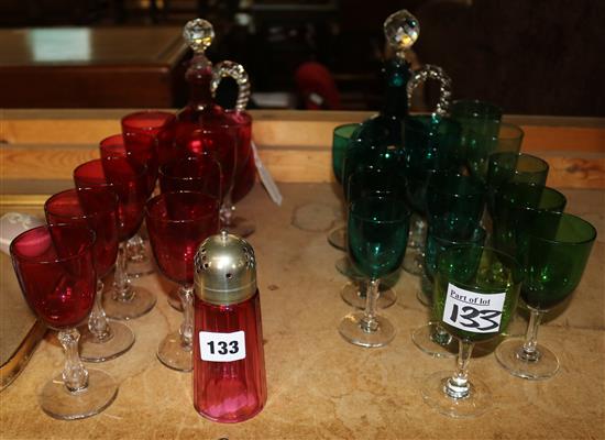 Mixed cranberry & green glassware
